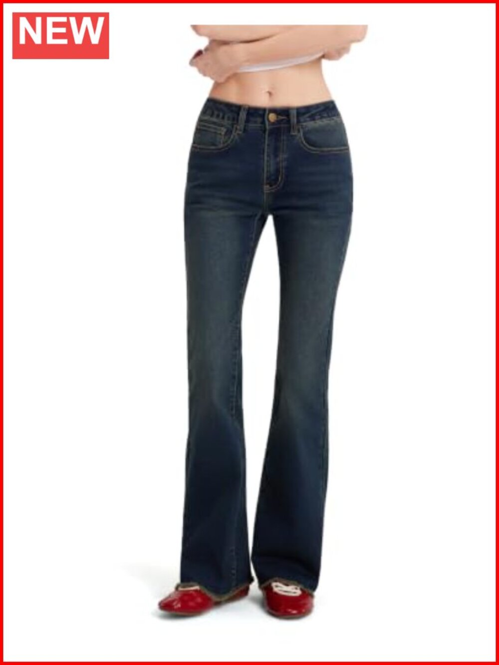 MovaFit Stretchy Bootcut Jeans for Women Raw Hem Flare Denim Low Rise